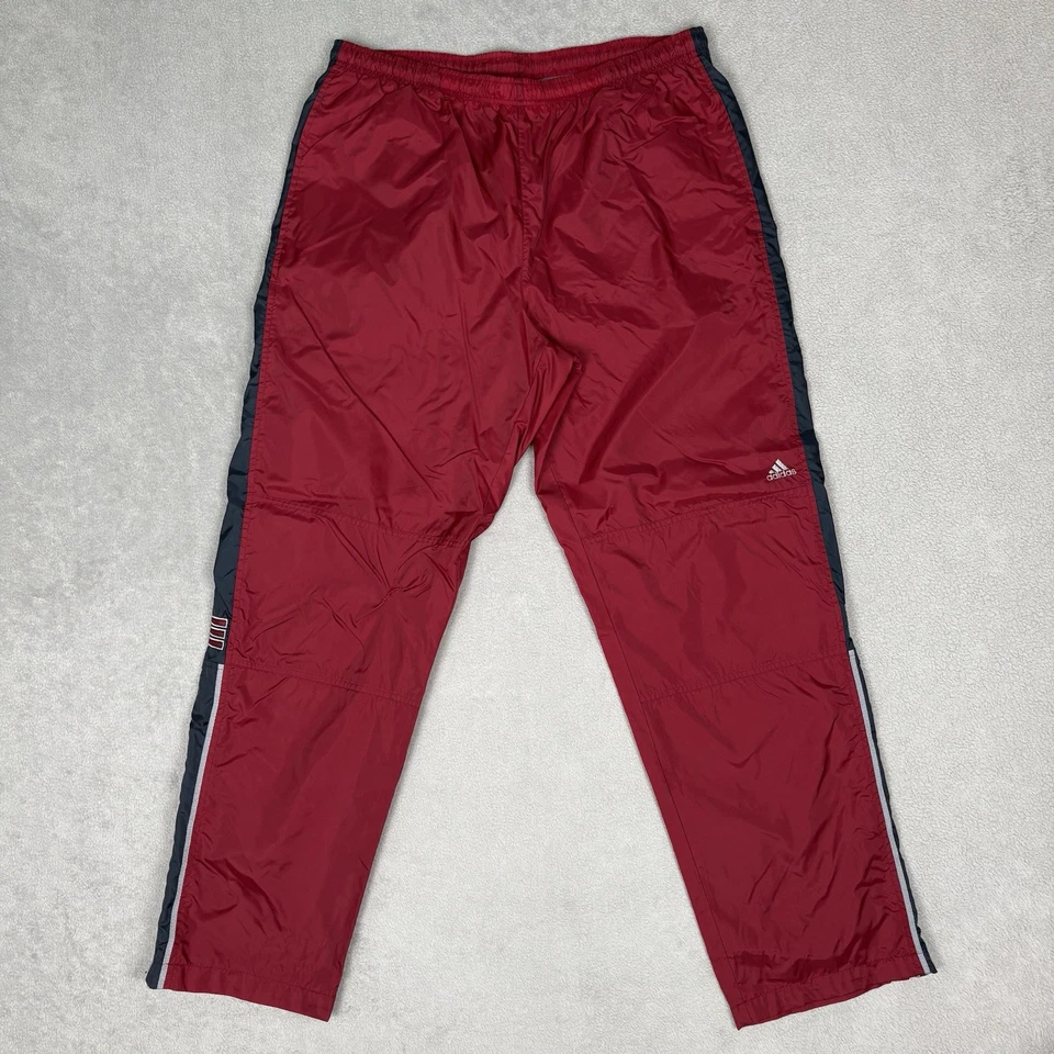 Vintage Y2K Adidas Side Stripe Track Pants Maroon Nylon Baggy Ankle Zip Men’s L - Image 1 of 4
