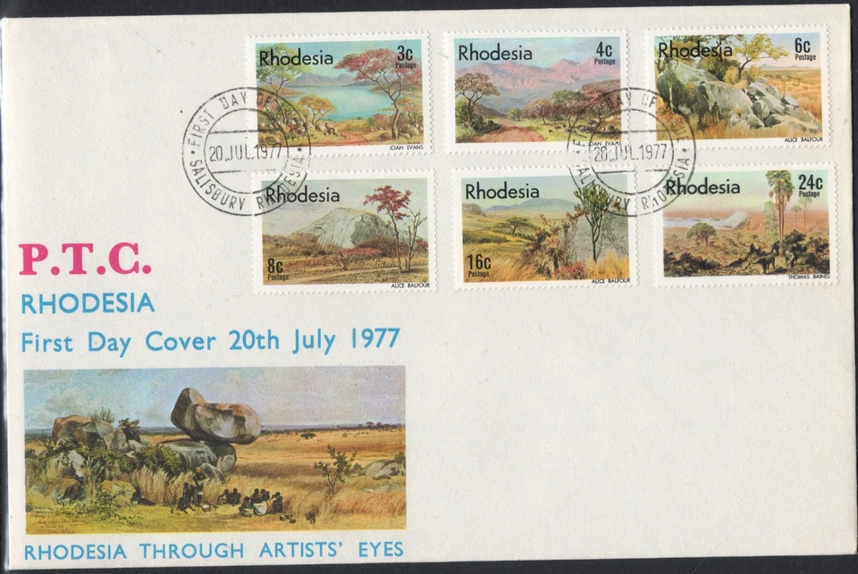 Rhodesia 1977 QEII Rhodesia Through Artists Eyes set of 6  First Day Covers - Image 1 of 1