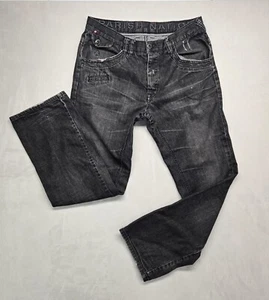 Parish Nation Jeans Mens 36x32 Black Baggy Skater Button Fly Distress Streetwear - Picture 1 of 22