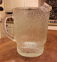 Vintage Indiana Glass CRYSTAL ICE 64-oz. Pitcher w/ Ice Lip Beer Tree Bark - USA