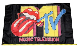 MTV and Rolling Stones Flagge 3'x5' schwarzes Banner Logo Musik Fernsehen Sammlerstück - Bild 1 von 6