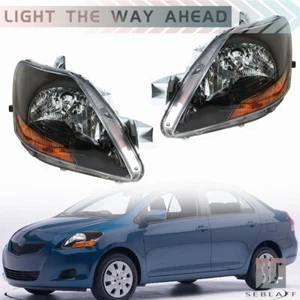 For Toyota Yaris 2007-2011 4Dr Sedan Black Headlights Headlamps Left+Right 07-11 - Picture 1 of 12