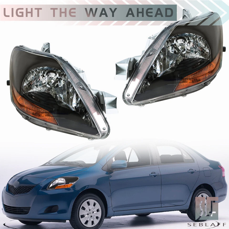Faros delanteros negros izquierda+derecha para Toyota Yaris 2007-2011 sedán 4 puertas 07-11 Foto 1 de 4