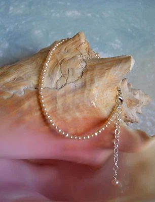 Brazalete al tobillo italiano de perlas de agua dulce y plata de ley .925 de 9 a 11 pulgadas Foto 1 de 4