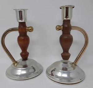 Vintage Lady Gimbel Wood Brass Tone Candlestick Holder's Wall Sconce - Picture 1 of 4