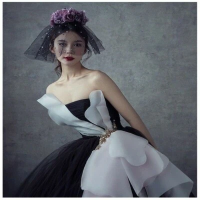 Braut Schwarzer Schleier Shorts Hochzeit Kopfschmuck Cosplay Custom Mantille - Bild 1 von 4