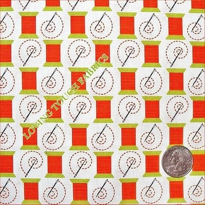 RK "CORTAR Y COSER #12804-256 RETRO" TEMA DE COSTURA HILO NARANJA PRECIO POR 1/2 YARDA Foto 1 de 2