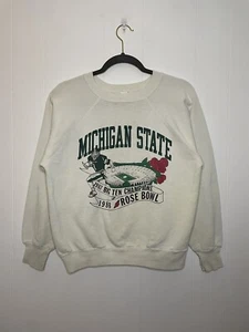 Vintage Michigan State Spartans Sweatshirt M/L 1988 Rose Bowl Fleece MSU - Picture 1 of 7