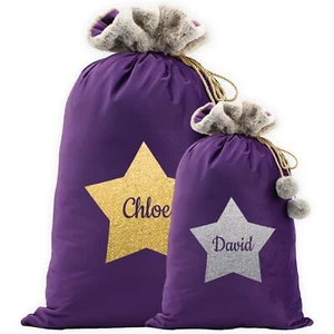 Personalisierter Samt Nikolaus Sack in lila mit Stern perfektes Geschenk zu Weihnachten - Bild 1 von 7