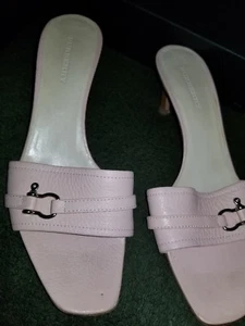 BURBERRY Pink Pebble Leather Slide/Sandals Shoes w/Silver Buckle Authentic - Picture 1 of 9
