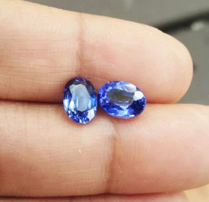 Pair 9x7mm. 2pcs. Oval Blue Sapphire, Excellent Cut, Vivid Gems Top Color - Picture 1 of 6