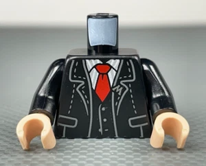 LEGO Minifigure Black Torso Jacket & Vest White Shirt Red Tie Letter "M" Pin - Picture 1 of 6