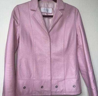 惊人的真皮泡泡糖粉色夹克! 尺寸小,品牌是皮肤蠕变。  — 第 1/4 张图片