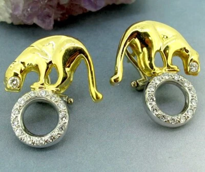 Aretes de pantera de oro blanco y amarillo de 18 k de corte redondo de diamantes de 0,30 quilates Foto 1 de 4
