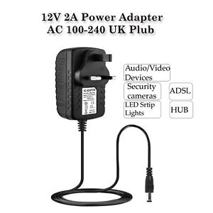 12V 2A AC DC Plug Power Supply Adapter Safety Charger LED Strip CCTV Camera UK