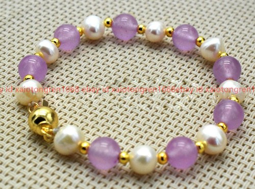 VALENTINO Bellissimi bracciali perle gemme perle bianche giada viola naturale 8 mm 7 8 mm 7 5''