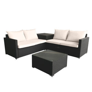 4 Seater Rattan Furniture Set Garden Corner Sofa Cushion Storage Box w/ Cover