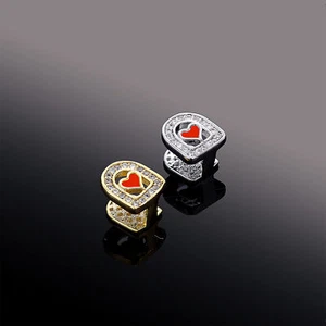 Hip Hop Grillkappe diamantbesetzt Emaille Herz Grillz Einzelzahn - Bild 1 von 7