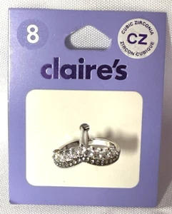 Claire's Cubic Zirconia Silver-Tone Crown Ring NWT Sz 8 - Picture 1 of 3