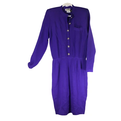 Vestido Suéter Tejido Gris St John Marie Años 70 80 Vintage Talla 10 Botones Logo Púrpura Foto 1 de 4