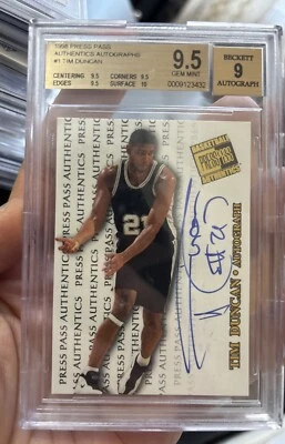 1997-98 Press Pass Double Threat TIM DUNCAN Rookie Autograph Auto BGS 9.5 true + - Image 1 of 4