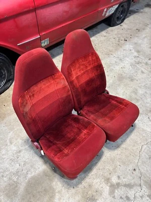 1983-1994 FORD RANGER EXPLORER BRONCO II RED MAROON BUCKET SEATS W/ TRACKS 89-92 - Image 1 of 4
