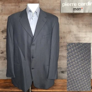 Pierre Cardin Sport Coat Jacket Mens 46L Dark Gray Brown Check 3 Button Wool - Picture 1 of 10