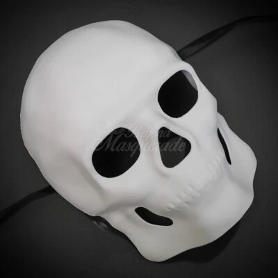 Men's Day of the Dead Skeleton Skull Costume Halloween Masquerade Mask [White] - Image 1 of 4