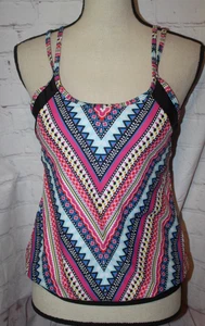 *Neu ohne Etikett* Damen schwarz Hot Pink Multi Tankini Top Regal BH herausnehmbare Pads Größe L - Bild 1 von 2