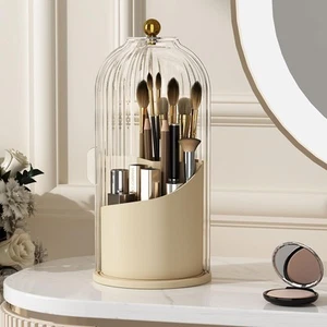 Makeup Brush Holder with Lid 360 Rotating Clear Dustproof Make Up Organizers ... - Picture 1 of 7