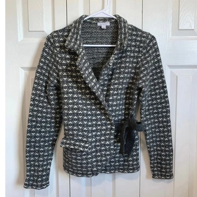 Garnet Hill 100% Lambswool Patterned Wrap Sweater Jacket Medium - Image 1 of 4