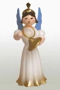French Horn Player White Concert Angel German Wood Figurine Handcrafted Germany - Picture 1 of 1