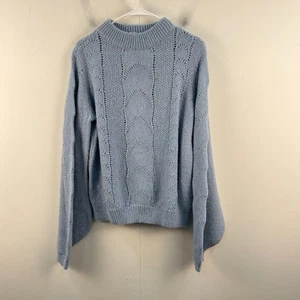 H&M Womens Medium Sweater Pullover Blue Knit Stretch Long Balloon Sleeve 16098 - Picture 1 of 9