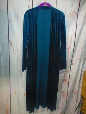 Cárdigan/plumero de terciopelo con frente abierto de longitud más larga XL verde azulado Foto 1 de 4