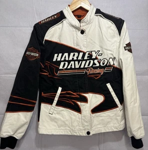 Harley Davidson Jacket Women's Small Screamin' Eagle White Black Flame Racing - Picture 1 of 12