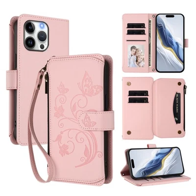 For Various Phone Zipper Leather Card Wallet Bag Case Flip Stand Cover Fashion - Image 1 of 4
