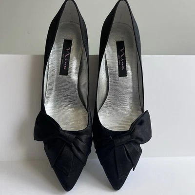 Nina Paladin Negro Real Satén Damas Tacones Elegantes, Talla 7 1/2 M Foto 1 de 4