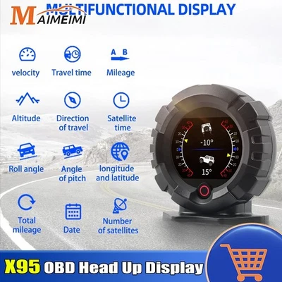 X95 GPS HUD Head Up Display OBD Speedometer Compass Inclinometer Altitude Meter - Image 1 of 4