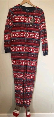 Nick Nora носок обезьяна Рождество пижамы комбинезон молнии Footie женщин Sz средний  - Изображение 1 из 4