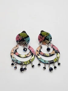 Orecchini Vintage MAM Designs Pendenti Cristallo Perline Clip On Non Firmati - Foto 1 di 12