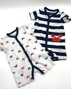 Little Me 2-pack Romper Baby Striped Crab romper bundle - Size 3 Months - Picture 1 of 6