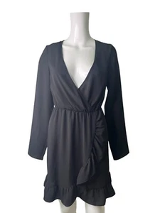 MissGuided Wrap Dress Size 6 Womens EU34 Black Chiffon V-Neck Short - Picture 1 of 11