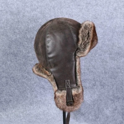 Men Faux Leather Fur Aviator Trapper Hat Cap Flying Ushanka Beanie Winter Ski - Image 1 of 4