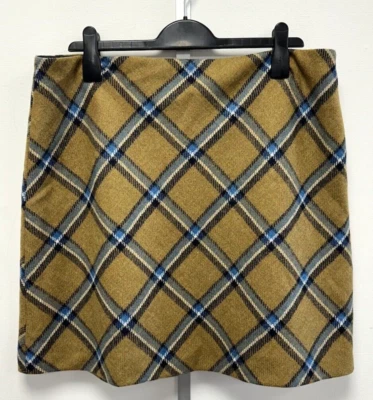 NEW! Hobbs UK16 mustard & blue diagonal check Abraham Moon woven wool Elea skirt - Image 1 of 4