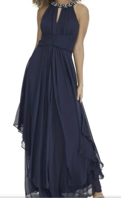 Vestido halter DressBarn versión de ELIZA J adornado con capas de gasa azul marino 8 Foto 1 de 4