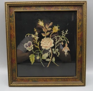 Victorian Floral Framed Embroidery/ Needle point wall/home decor - Picture 1 of 22