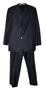 Kenneth Cole Navy Blue Pin Striped Wool Mens 33X31 Cuff Pants Suit 40R Mexico - Picture 1 of 12
