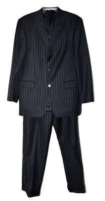 Kenneth Cole Azul Marino Pin Rayas Lana Para Hombres 33X31 Puño Pantalones Traje 40R México Foto 1 de 4