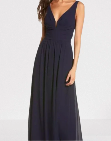 Lulus Women's Size XS V-Neck Chiffon A-Line Gown Maxi Dress Navy Blue M17572