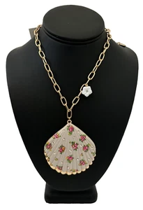 Betsey Johnson Seashell Shell Statement Chain Necklace w/ Flowers & Rhinestones - Picture 1 of 8